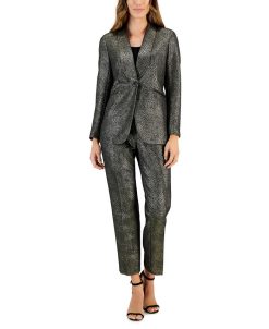 Kasper Women's Metallic Shimmer Jacquard Shawl-Collar Jacket & Slim Pants