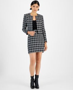 Bar III Women's Plaid Tweed Jacket, Embellished Camisole Top & Plaid Tweed Pencil Skirt, Created For Macy's