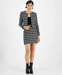 Bar III Women's Plaid Tweed Jacket, Embellished Camisole Top & Plaid Tweed Pencil Skirt, Created For Macy's