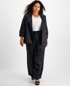 Bar III Plus Size Washed Satin Jacket & Pull-On Pants, Created For Macy's
