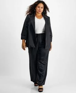 Bar III Plus Size Washed Satin Jacket & Pull-On Pants, Created For Macy's