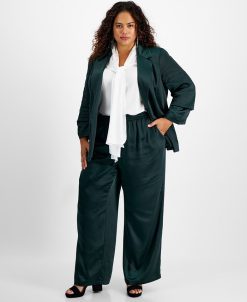 Bar III Plus Size Washed Satin Jacket & Pull-On Pants, Created For Macy's