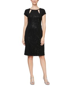 SL Fashions Equinned-Lace-Panel Sheath Dress