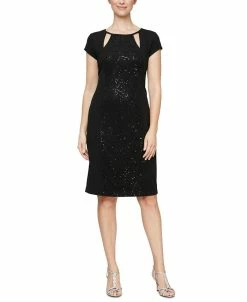 SL Fashions Equinned-Lace-Panel Sheath Dress