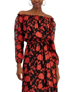 INC International Concepts Women's Floral-Print Off-The-Shoulder Maxi Dress, Created For Macy's -Adrianna Papell Sales Shop 22676494 fpx