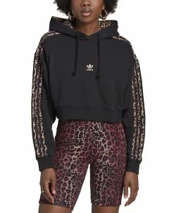 ADIDAS Women's Animal-Trim Logo-Print Cotton Hoodie