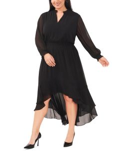 Vince Camuto Plus Size Smocked-Waist High-Low Dress
