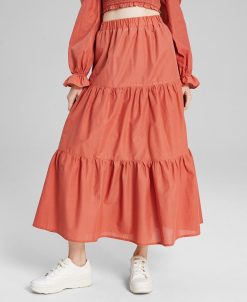 And Now This Women's Cotton Tiered Pull-On Maxi Skirt