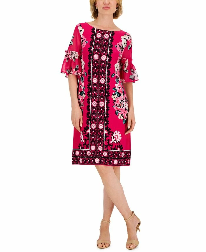 JM Collection Women's Global Bloom Ruffle-Sleeve Dress, Created For Macy's 3 JM Collection Women's Global Bloom Ruffle-Sleeve Dress, Created For Macy's