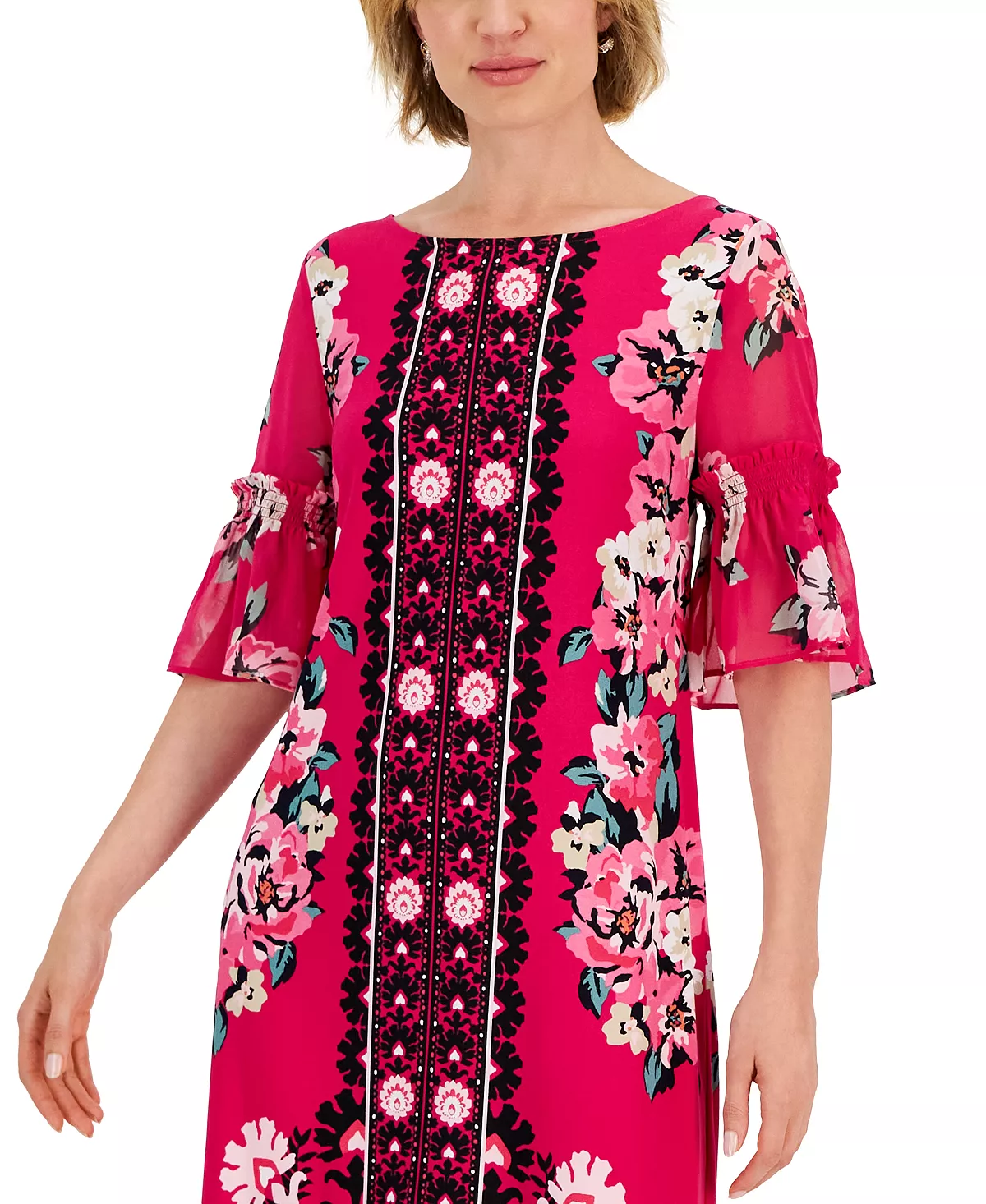 JM Collection Women's Global Bloom Ruffle-Sleeve Dress, Created For Macy's 6 JM Collection Women's Global Bloom Ruffle-Sleeve Dress, Created For Macy's - Image 4