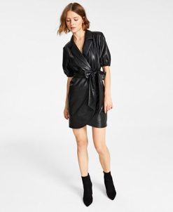 Bar III Women's Faux-Leather Faux-Wrap Dress, Created For Macy's -Adrianna Papell Sales Shop 22723281 fpx