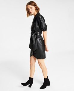 Bar III Women's Faux-Leather Faux-Wrap Dress, Created For Macy's -Adrianna Papell Sales Shop 22723283 fpx