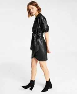 Bar III Women's Faux-Leather Faux-Wrap Dress, Created For Macy's 13 Bar III Women's Faux-Leather Faux-Wrap Dress, Created For Macy's -Adrianna Papell Sales Shop 22723283 fpx
