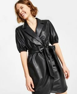 Bar III Women's Faux-Leather Faux-Wrap Dress, Created For Macy's 14 Bar III Women's Faux-Leather Faux-Wrap Dress, Created For Macy's -Adrianna Papell Sales Shop 22723284 fpx