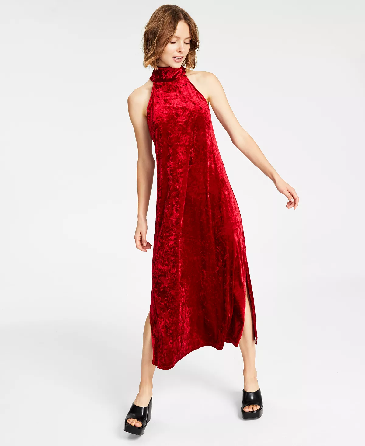 Bar III Women's Halter-Neck Side-Slit Maxi Dress, Created For Macy's 3 Bar III Women's Halter-Neck Side-Slit Maxi Dress, Created For Macy's