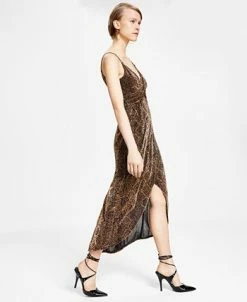 Bar III Women's Twisted Glitter-Knit Faux-Wrap Dress, Created For Macy's -Adrianna Papell Sales Shop 22723392 fpx
