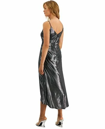 Bar III Women's Shimmering Metallic Faux-Wrap Style Dress, Created For Macy's 4 Bar III Women's Shimmering Metallic Faux-Wrap Style Dress, Created For Macy's - Image 2