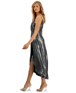 Bar III Women's Shimmering Metallic Faux-Wrap Style Dress, Created For Macy's 4 Bar III Women's Shimmering Metallic Faux-Wrap Style Dress, Created For Macy's -Adrianna Papell Sales Shop 22723423 fpx