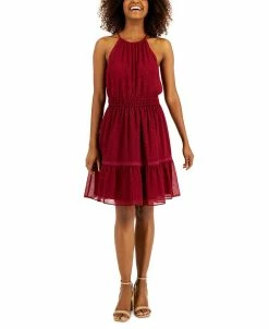 INC International Concepts Women's Clip-Dot Tiered Halter Mini Dress, Created For Macy's