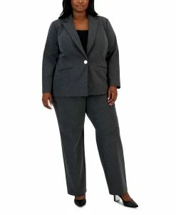 Kasper Plus Size One-Button Notched-Collar Jacket & Pull-On Pants