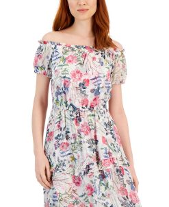 INC International Concepts Women's Floral Print Off-The-Shoulder Maxi Dress, Created For Macy's -Adrianna Papell Sales Shop 22779658 fpx