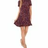 CeCe Women's Short Sleeve Printed Godet Dress With Bow Neck -Adrianna Papell Sales Shop 22780181 fpx