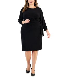 Kasper Plus Size Anise Faux-Wrap 3/4-Sleeve Dress