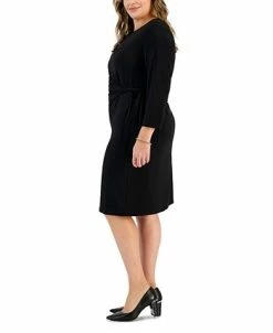 Kasper Plus Size Anise Faux-Wrap 3/4-Sleeve Dress -Adrianna Papell Sales Shop 22794450 fpx