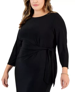 Kasper Plus Size Anise Faux-Wrap 3/4-Sleeve Dress -Adrianna Papell Sales Shop 22794451 fpx