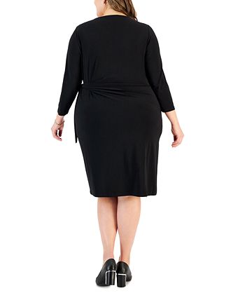 Plus Size Anise Faux-Wrap 3/4-Sleeve Dress Kasper Plus Size Anise Faux-Wrap 3/4-Sleeve Dress -Adrianna Papell Sales Shop