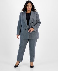 Bar III Plus Size Shimmer Herringbone Blazer & Ankle Pants, Created For Macy's