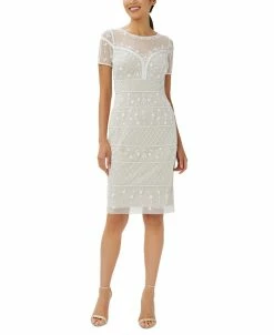 Adrianna Papell Women's Beaded-Mesh Sheath Dress