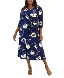 Kasper Plus Size Fit & Flare Boat-Neck Dress