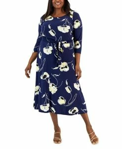 Kasper Plus Size Fit & Flare Boat-Neck Dress