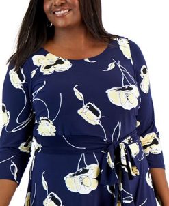 Kasper Plus Size Fit & Flare Boat-Neck Dress -Adrianna Papell Sales Shop 22803823 fpx