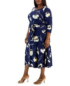 Kasper Plus Size Fit & Flare Boat-Neck Dress -Adrianna Papell Sales Shop 22803824 fpx