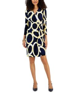 Kasper Women's Circle-Print Faux-Wrap Dress