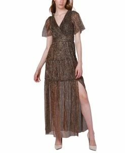 Black Tape Women's V-Neck Chiffon Leg-Slit Maxi Dress