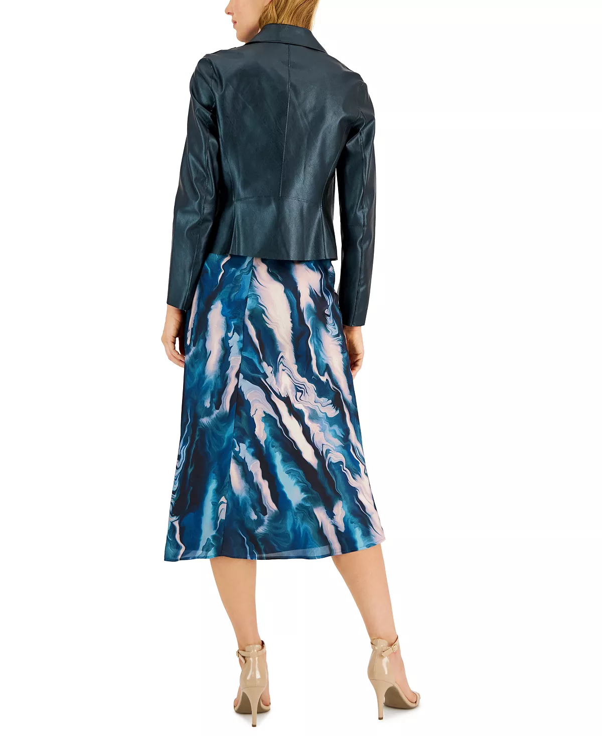 Anne Klein Women's Turtleneck Sweater, Satin Print Skirt And Faux-Leather Moto Jacket 4 Anne Klein Women's Turtleneck Sweater, Satin Print Skirt And Faux-Leather Moto Jacket - Image 2