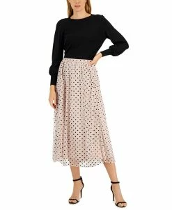 Anne Klein Women's Open-Back Sweater & Dot-Print Pull-On Skirt