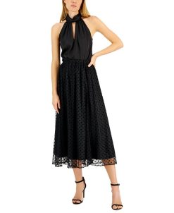 Anne Klein Women's Twist-Neck Halter Top & Pull-On Dot Skirt