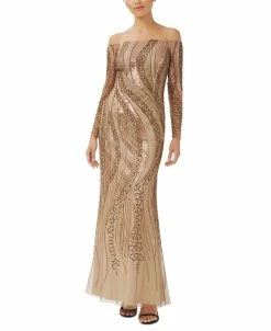 Adrianna Papell Women's Beaded Off-The-Shoulder Gown