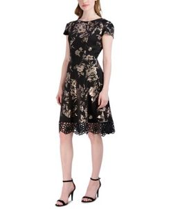 Donna Ricco Women's Tulip-Sleeve Lace-Hem Fit & Flare Dress 4 Donna Ricco Women's Tulip-Sleeve Lace-Hem Fit & Flare Dress -Adrianna Papell Sales Shop 22897228 fpx