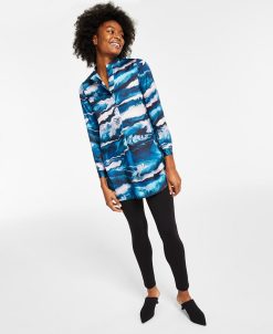 Anne Klein Printed Blouse & Compression Leggings