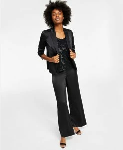 Anne Klein Satin One-Button Jacket, Shine V-Neck Cami & Wide-Leg Pants