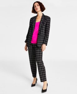 Bar III Women's Scoop-Neck Camisole, Plaid Blazer & Plaid Pant, Created For Macy's