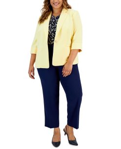 Kasper Plus Size Twist-Neck Top, One-Button Blazer & Straight-Leg Pants