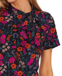 CeCe Women's Floral-Print Tie-Neck A-Line Dress -Adrianna Papell Sales Shop 22948248 fpx