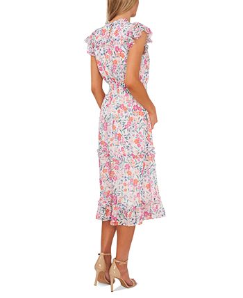 Women's Floral-Print Ruffled Cap-Sleeve Midi Dress CeCe Women's Floral-Print Ruffled Cap-Sleeve Midi Dress -Adrianna Papell Sales Shop
