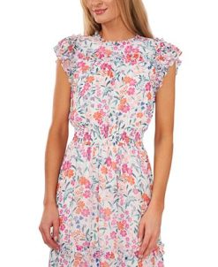 CeCe Women's Floral-Print Ruffled Cap-Sleeve Midi Dress 4 CeCe Women's Floral-Print Ruffled Cap-Sleeve Midi Dress -Adrianna Papell Sales Shop 22948252 fpx